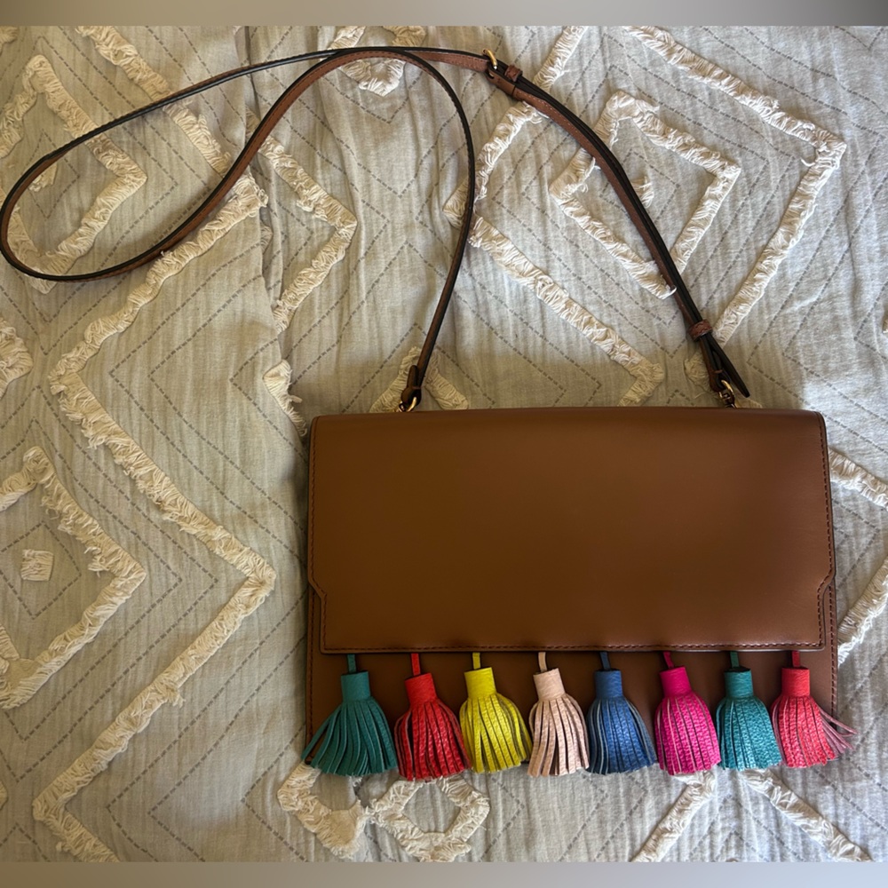 Rebecca Minkoff Brown Crossbody Bag with Colorful Tassels